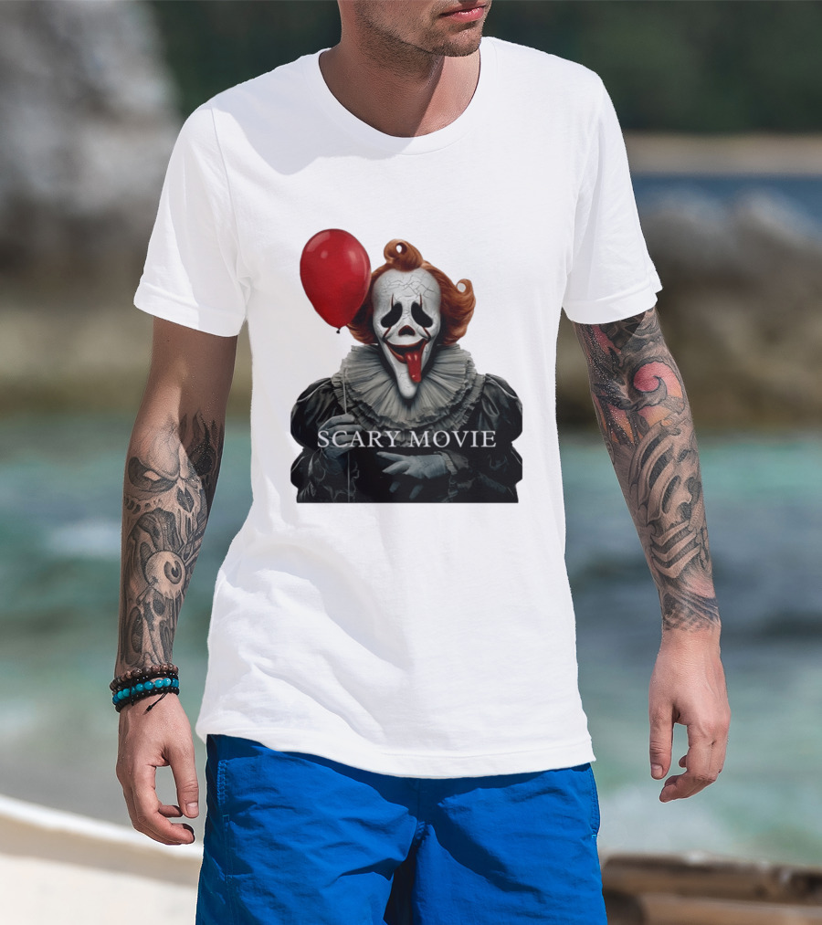 Pennywise Scary Movie Mashup Creepy Clown With Red Balloon T-Shirt