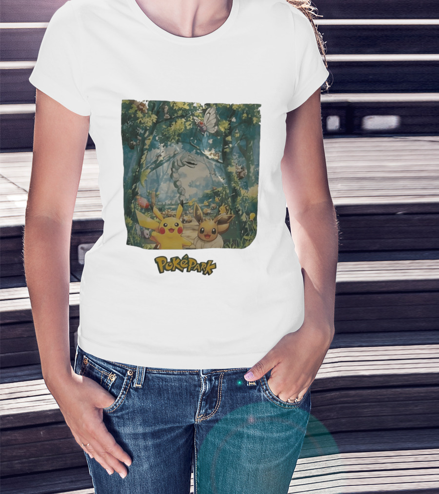 Pikachu Eevee PokéPark Kanto Forest Onix Butterfree Scene T-Shirt