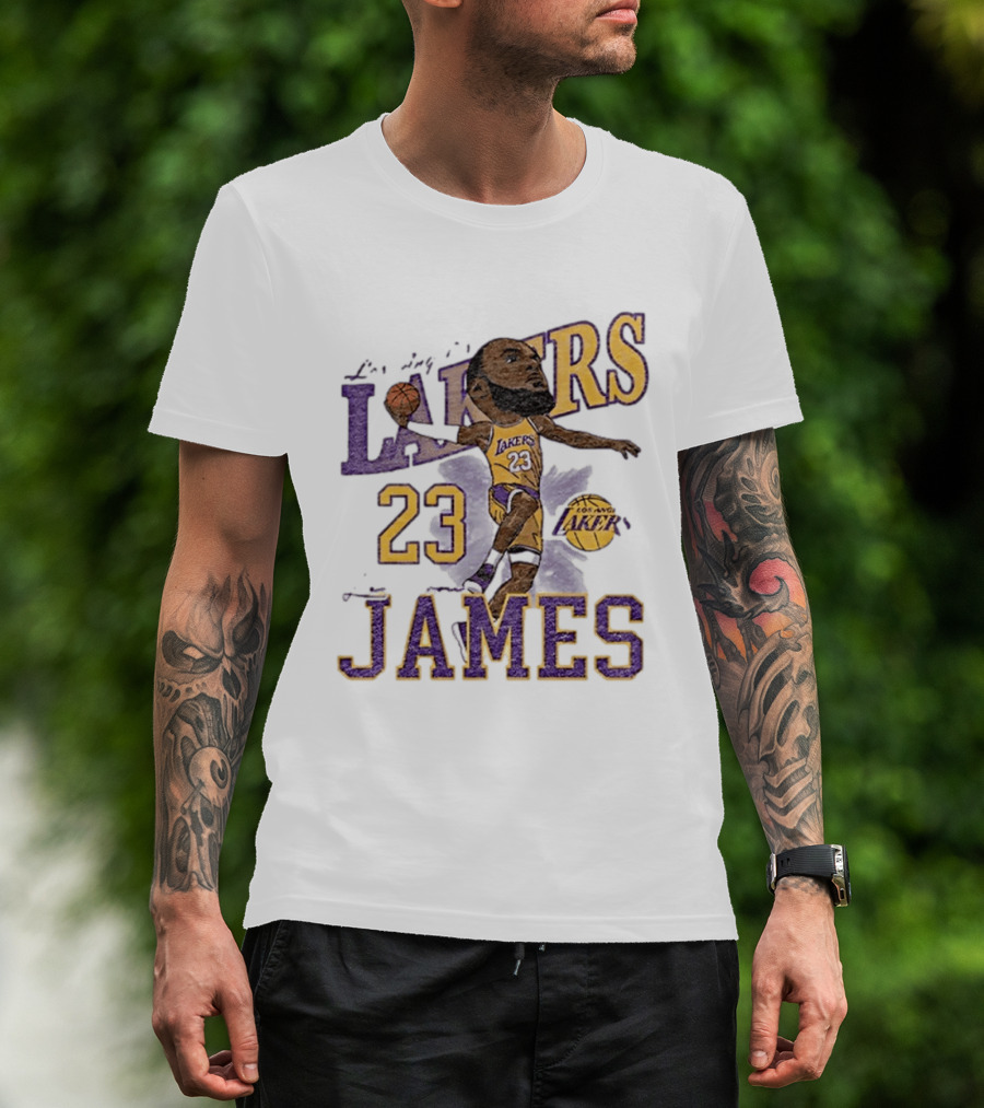 Los Angeles Lakers Lebron James 23 Basketball Caricature Player T-Shirt