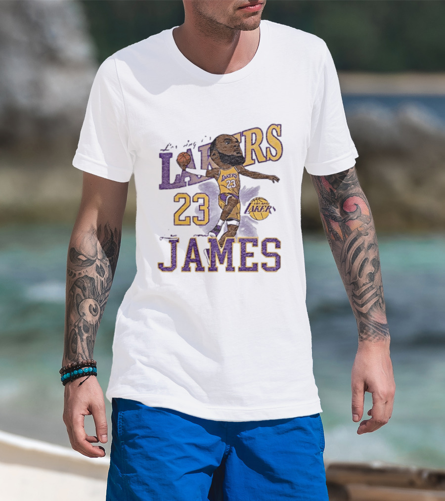 Los Angeles Lakers Lebron James 23 Basketball Caricature Player T-Shirt