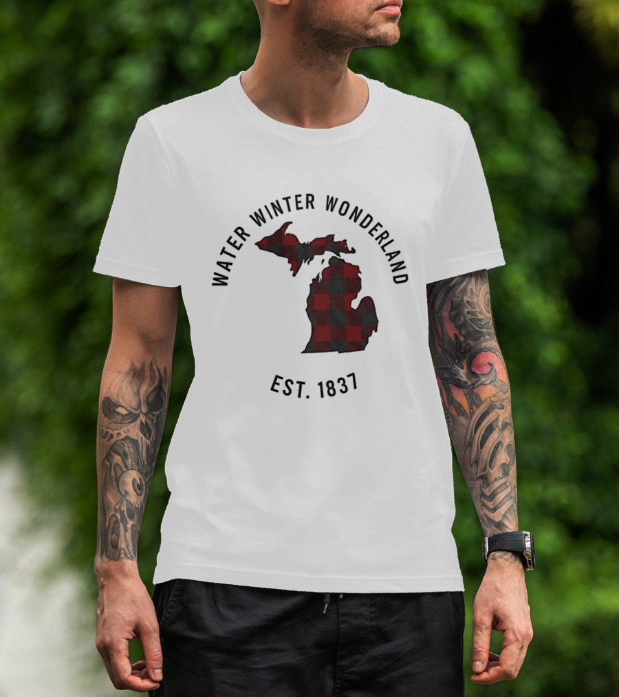 Michigan Water Winter Wonderland Est 1837 Plaid T-Shirt