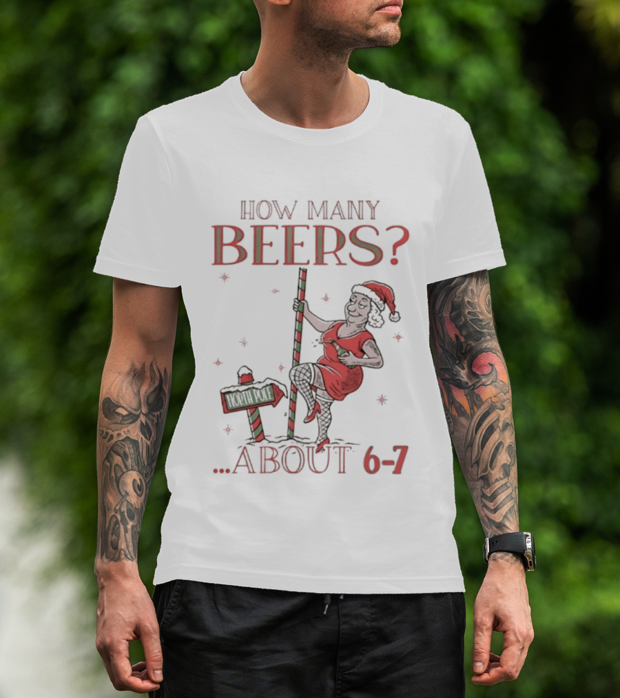 How Many Beers About 6 7 Santa Christmas Party Snowflakes T-Shirt