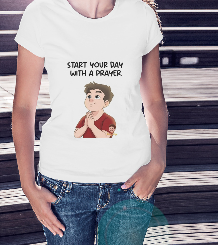 Start Your Day With A Prayer Cartoon Boy T-Shirt