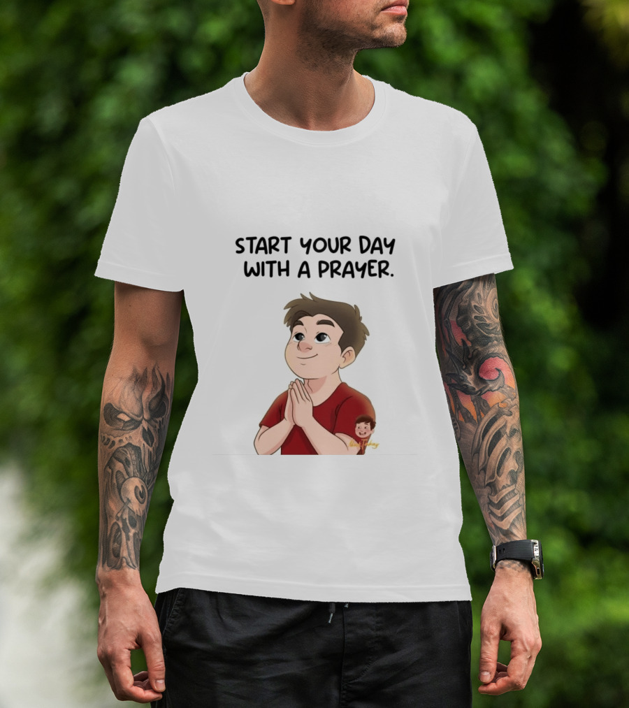 Start Your Day With A Prayer Cartoon Boy T-Shirt