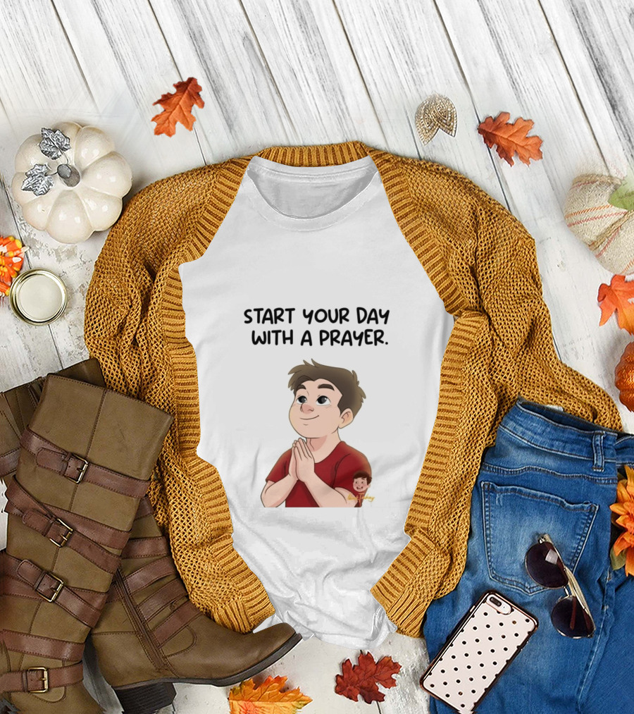 Start Your Day With A Prayer Cartoon Boy T-Shirt
