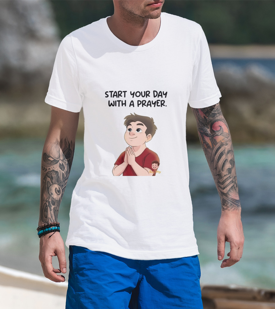 Start Your Day With A Prayer Cartoon Boy T-Shirt
