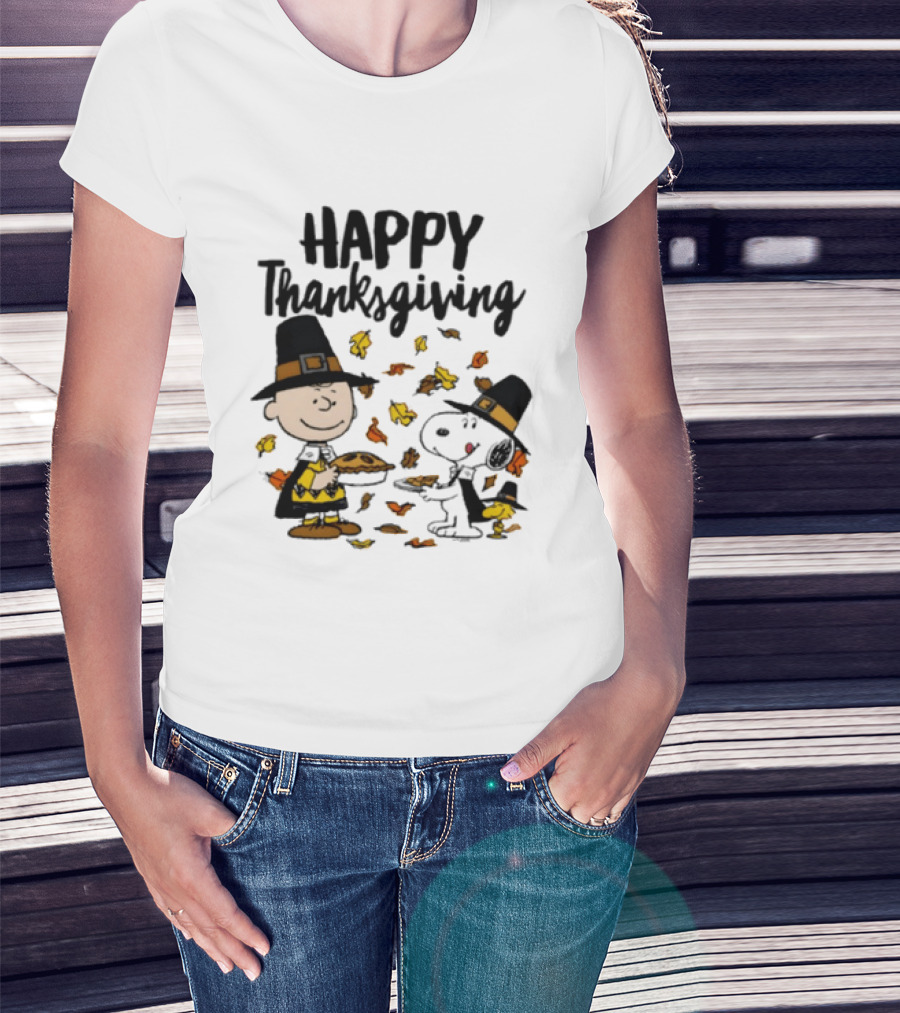 Happy Thanksgiving Peanuts Charlie Brown Snoopy Woodstock T-Shirt