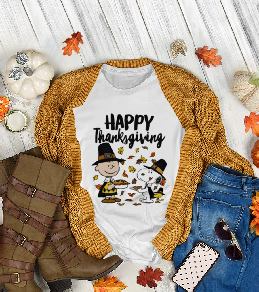 Happy Thanksgiving Peanuts Charlie Brown Snoopy Woodstock T-Shirt