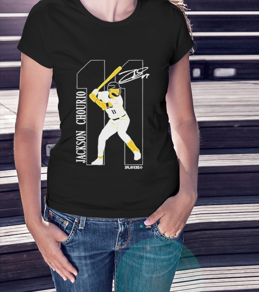Jackson Chourio Brewers 11 Batting Pose Signature T-Shirt
