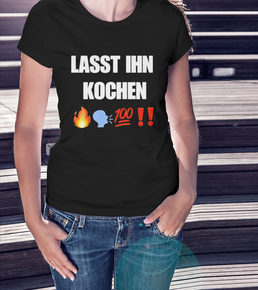 Lasst Ihn Kochen Fire Emoji Speech Bubble 100 Emoji Exclamation Points T-Shirt