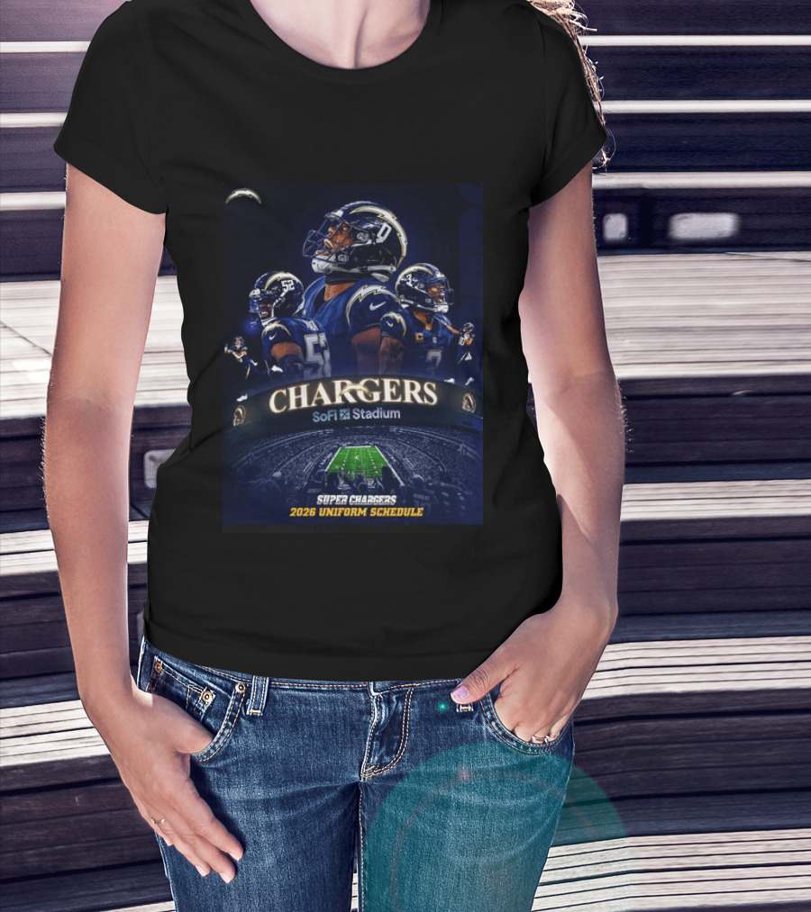 Los Angeles Chargers Super Chargers SoFi Stadium 2026 Uniform Schedule T-Shirt