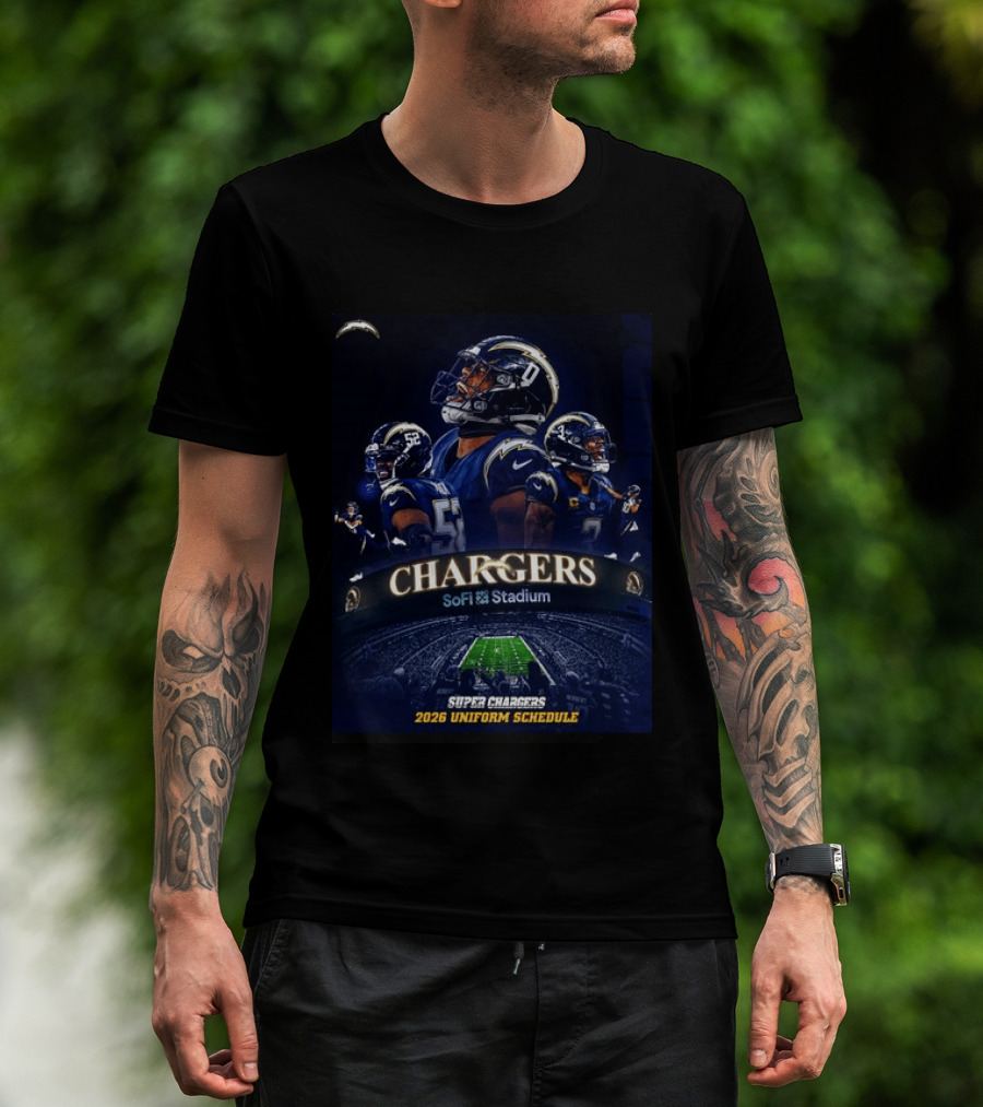 Los Angeles Chargers Super Chargers SoFi Stadium 2026 Uniform Schedule T-Shirt