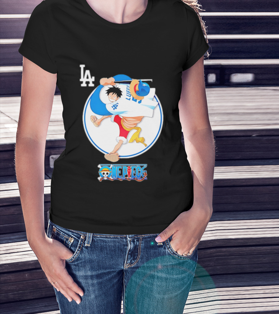 Los Angeles Dodgers Monkey D Luffy One Piece Crossover MLB Collaboration T-Shirt
