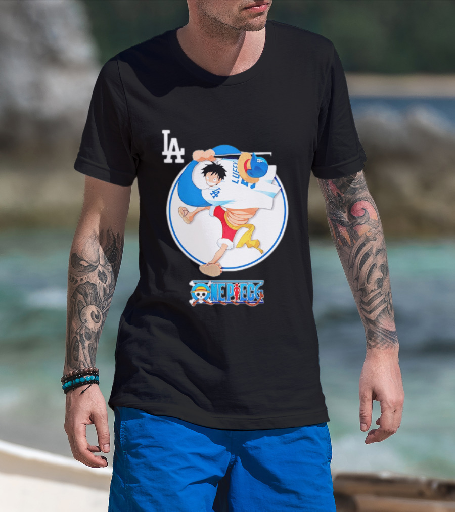 Los Angeles Dodgers Monkey D Luffy One Piece Crossover MLB Collaboration T-Shirt