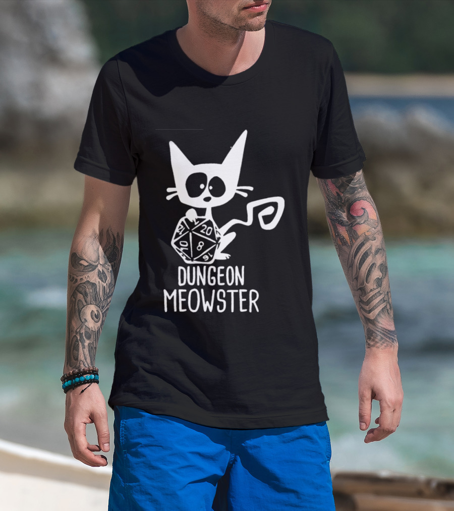 Dungeon Meowster Cat Holding D20 Dice Dungeons And Dragons T-Shirt