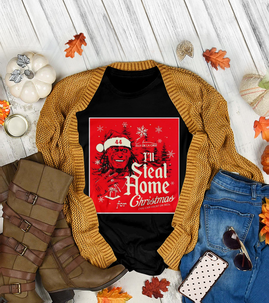 Elly De La Cruz Cincinnati Reds 44 I'll Steal Home For Christmas T-Shirt