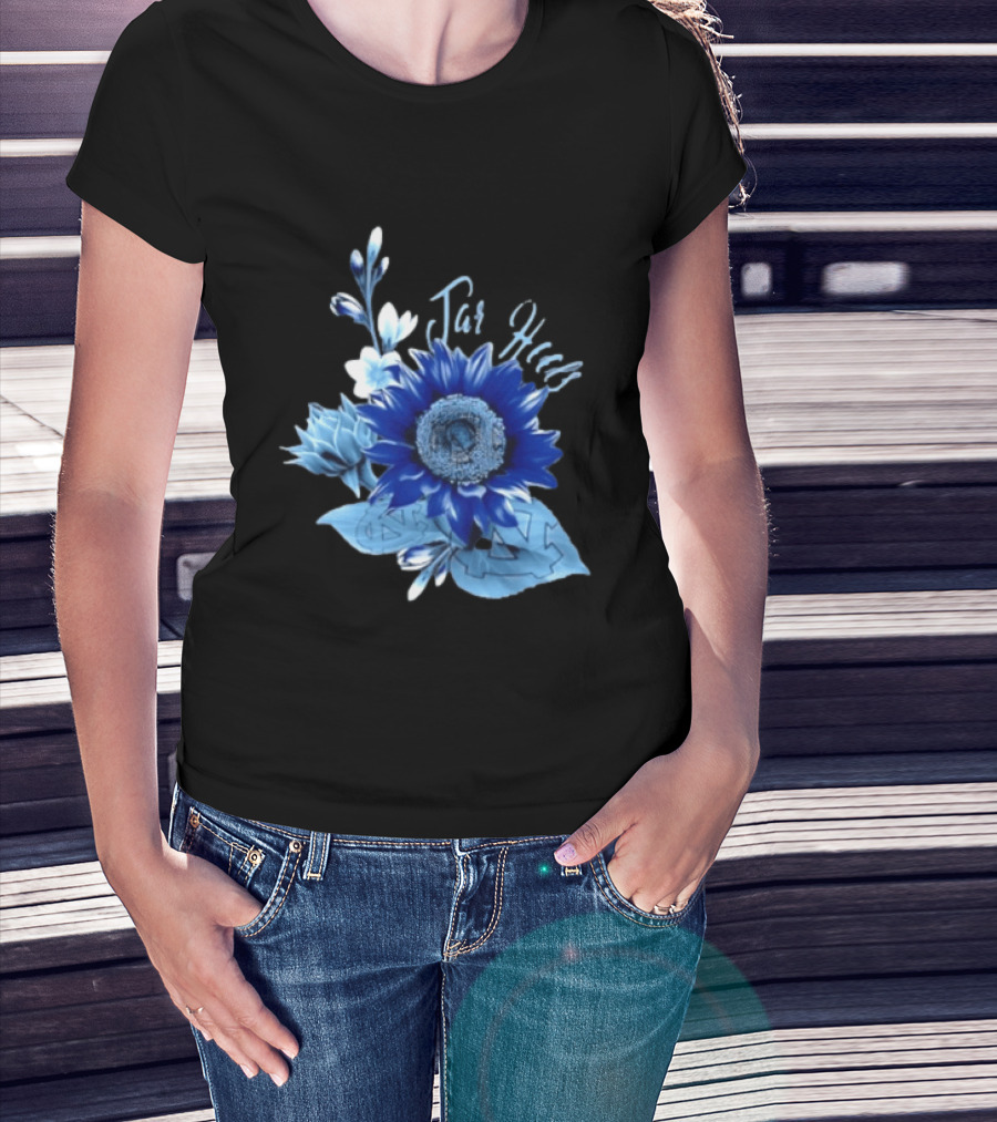 North Carolina Tar Heels Sunflower Floral Football T-Shirt