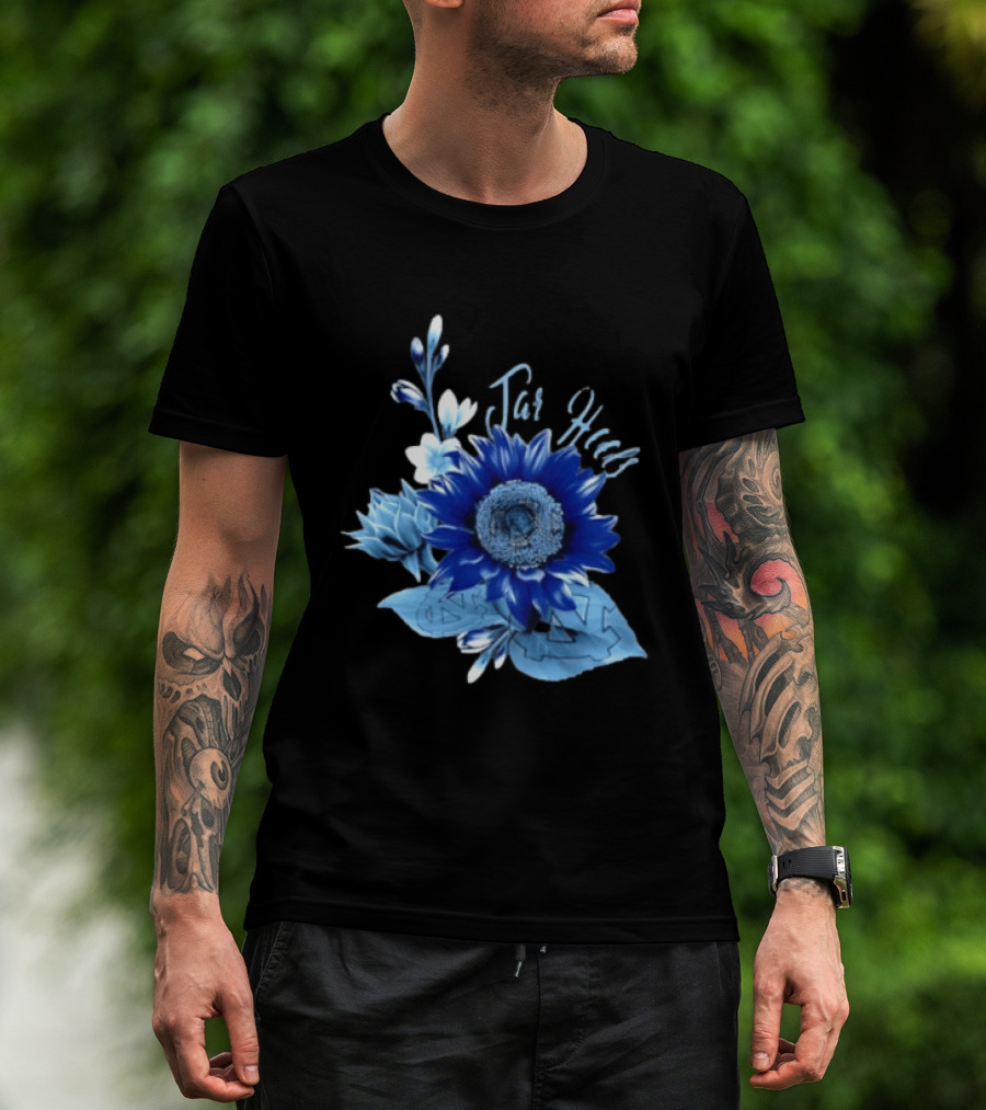 North Carolina Tar Heels Sunflower Floral Football T-Shirt