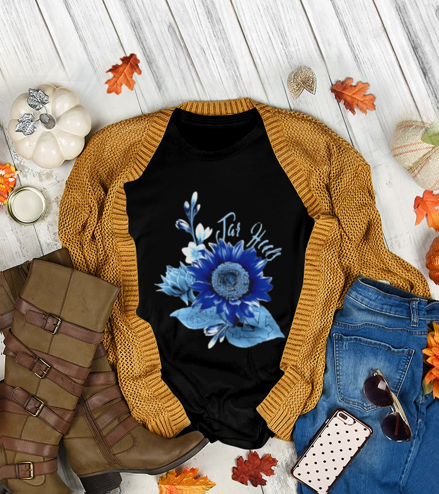 North Carolina Tar Heels Sunflower Floral Football T-Shirt