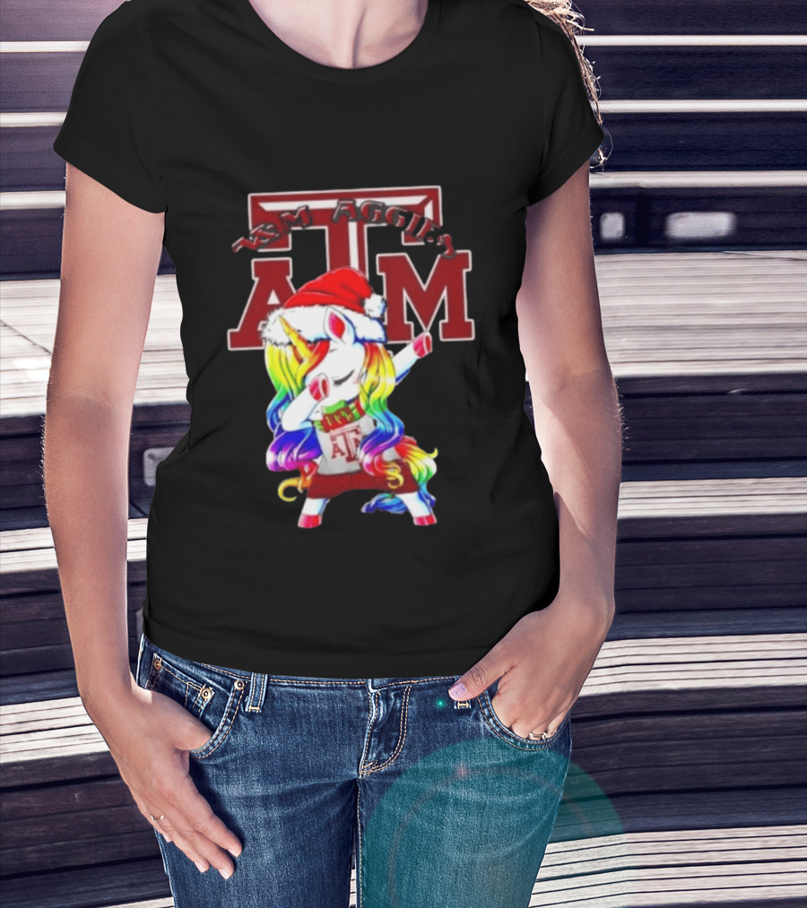 Texas Am Aggies Unicorn Dabbing Santa Hat Merry Christmas T-Shirt