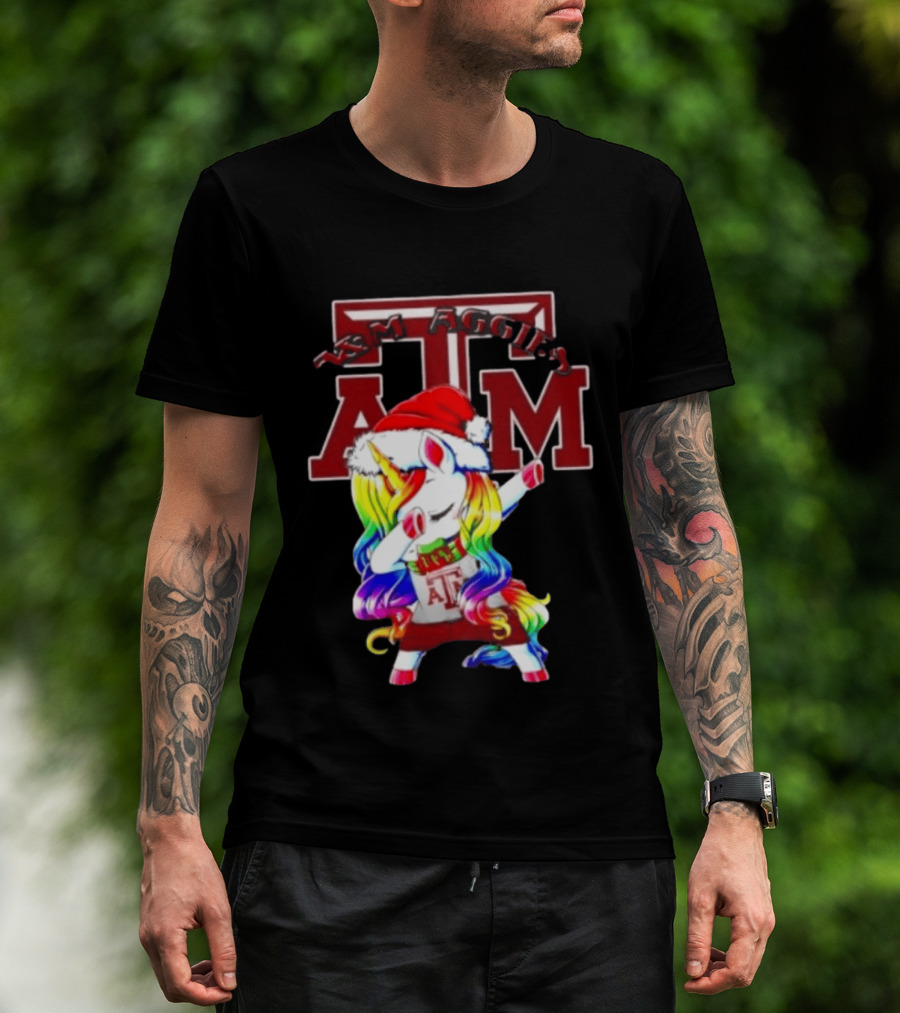 Texas Am Aggies Unicorn Dabbing Santa Hat Merry Christmas T-Shirt
