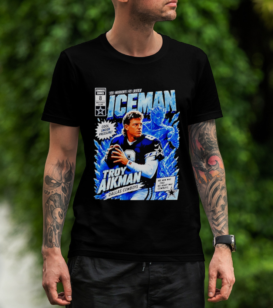 Troy Aikman Dallas Cowboys Comics Iceman Coolest QB Ever T-Shirt