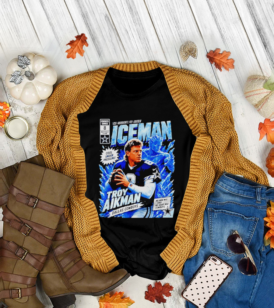 Troy Aikman Dallas Cowboys Comics Iceman Coolest QB Ever T-Shirt