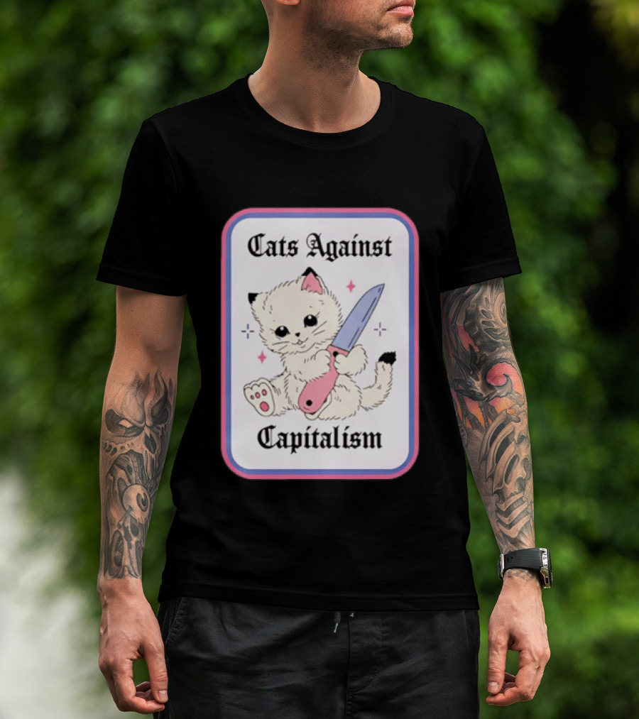 Cats Against Capitalism Cute Cat With Knife T-Shirt