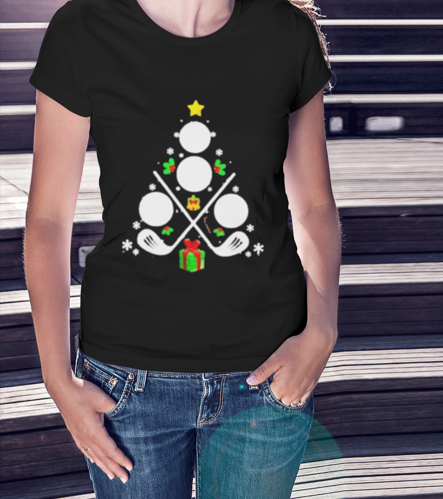Golf Clubs Balls Christmas Tree Present Star T-Shirt