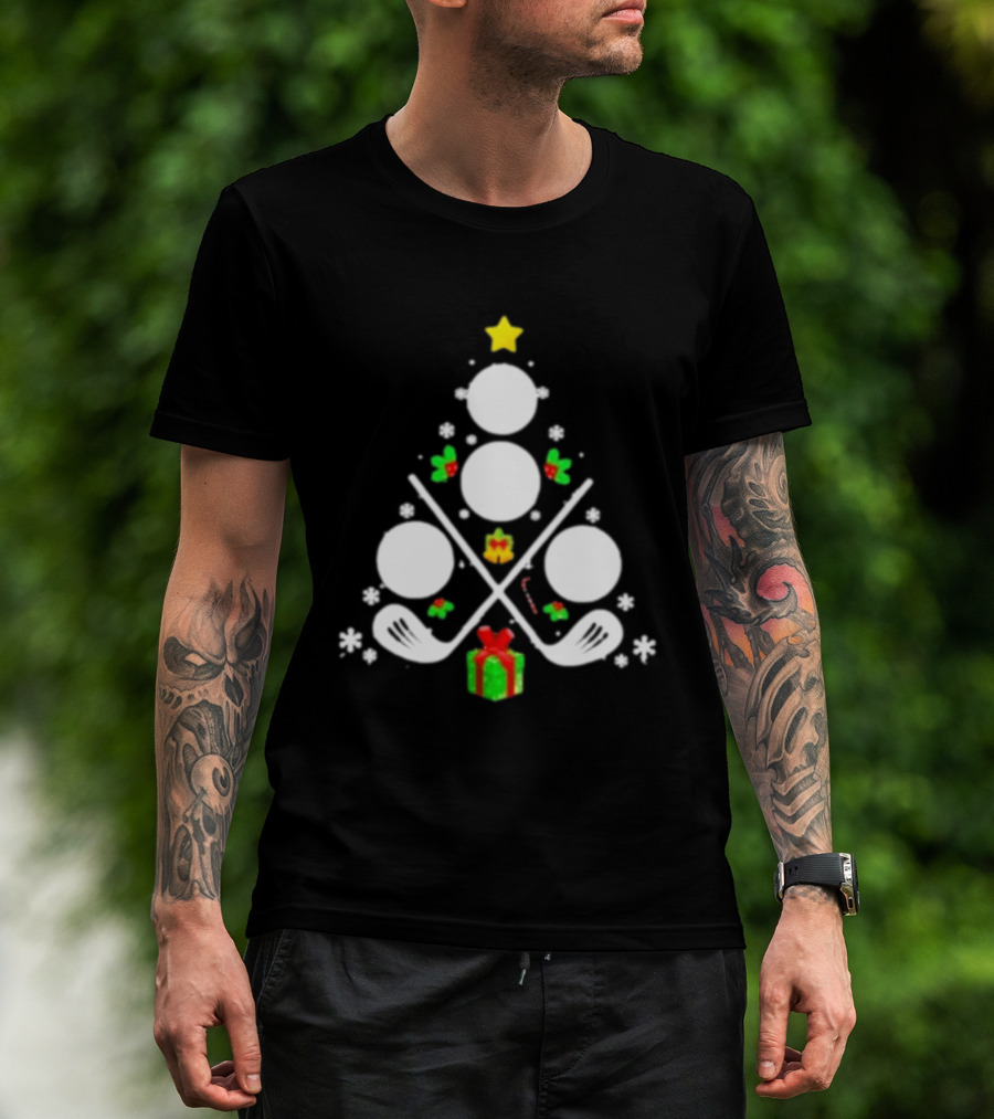 Golf Clubs Balls Christmas Tree Present Star T-Shirt