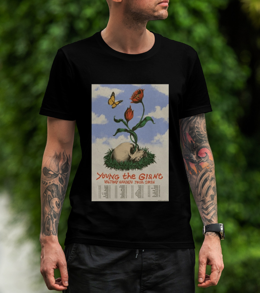 Young The Giant Victory Garden Tour 2026 Skull Flower Butterfly Google Ads Poland Ireland Dates T-Shirt