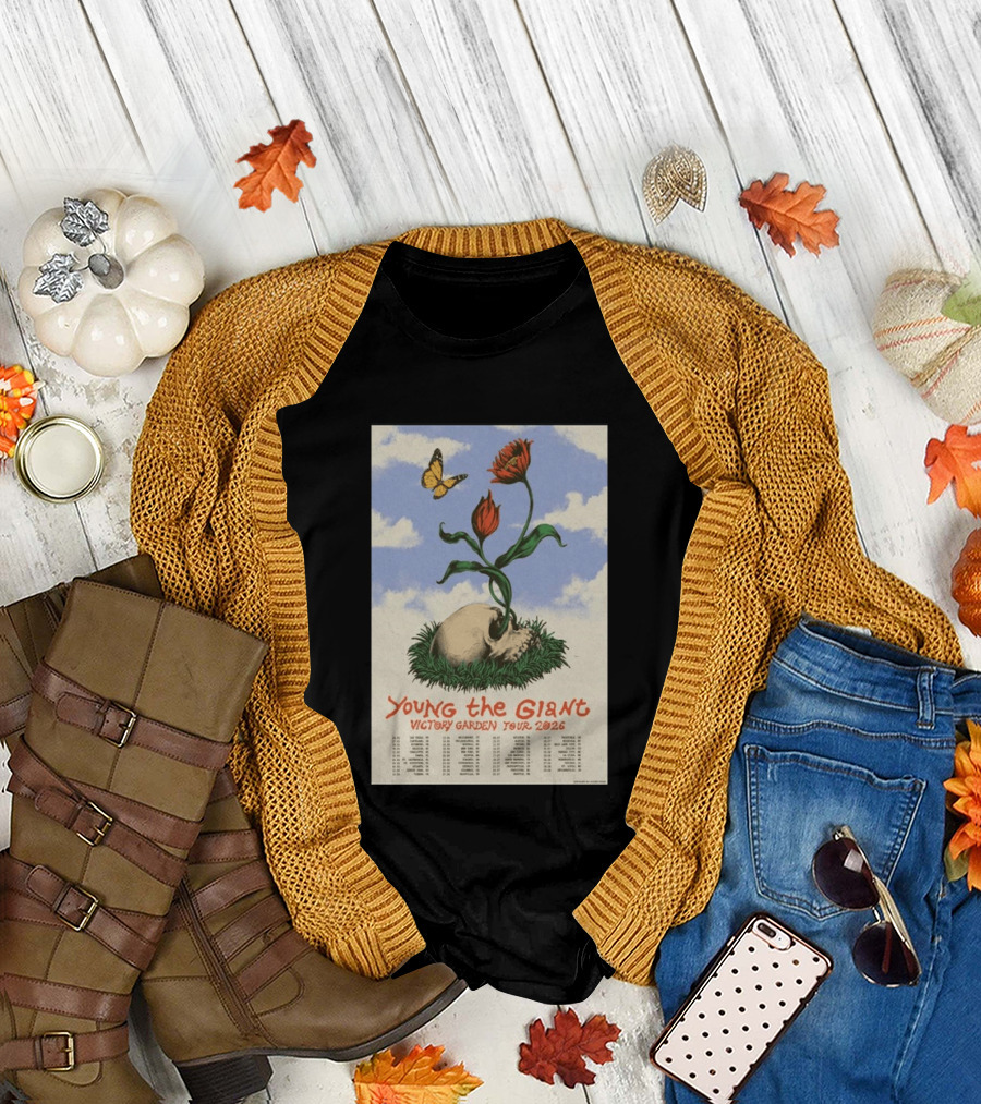 Young The Giant Victory Garden Tour 2026 Skull Flower Butterfly Google Ads Poland Ireland Dates T-Shirt