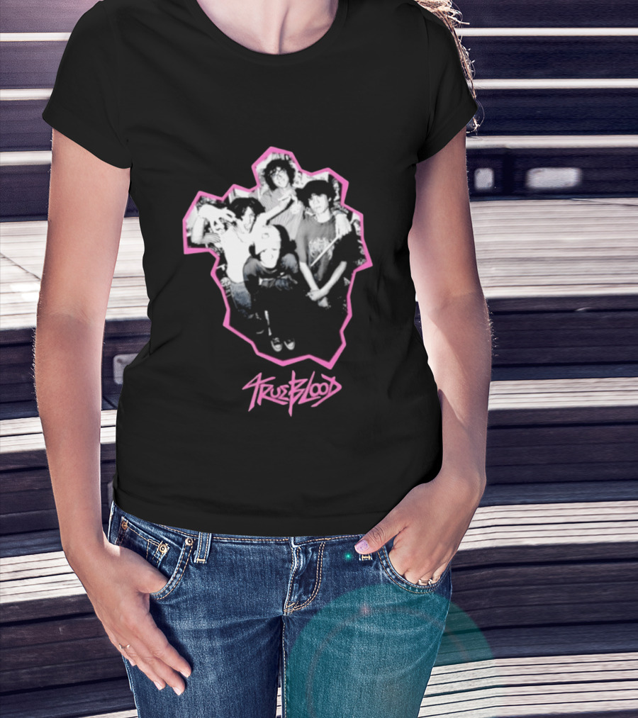 Trueblood Band Vintage Black And White Group Photo With Pink T-Shirt