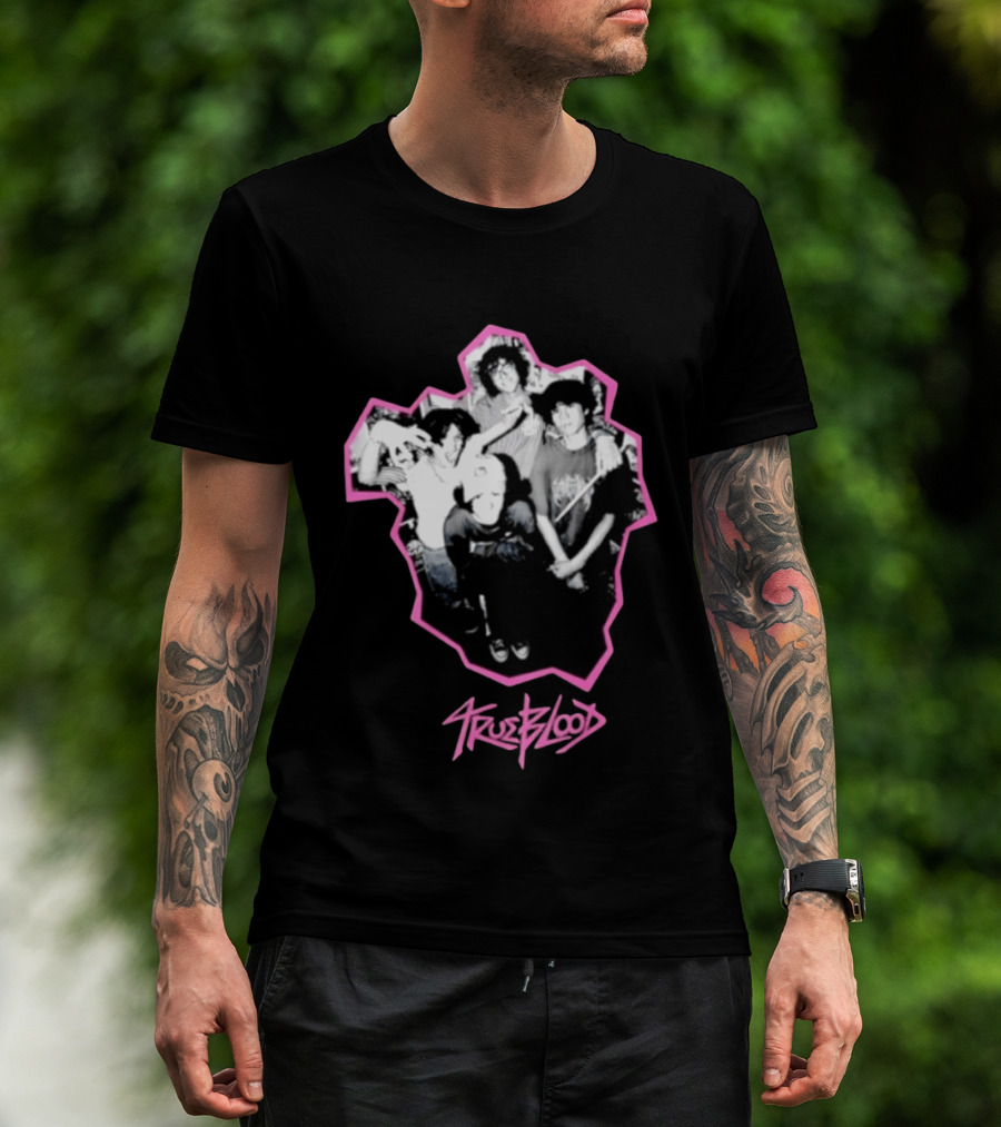 Trueblood Band Vintage Black And White Group Photo With Pink T-Shirt