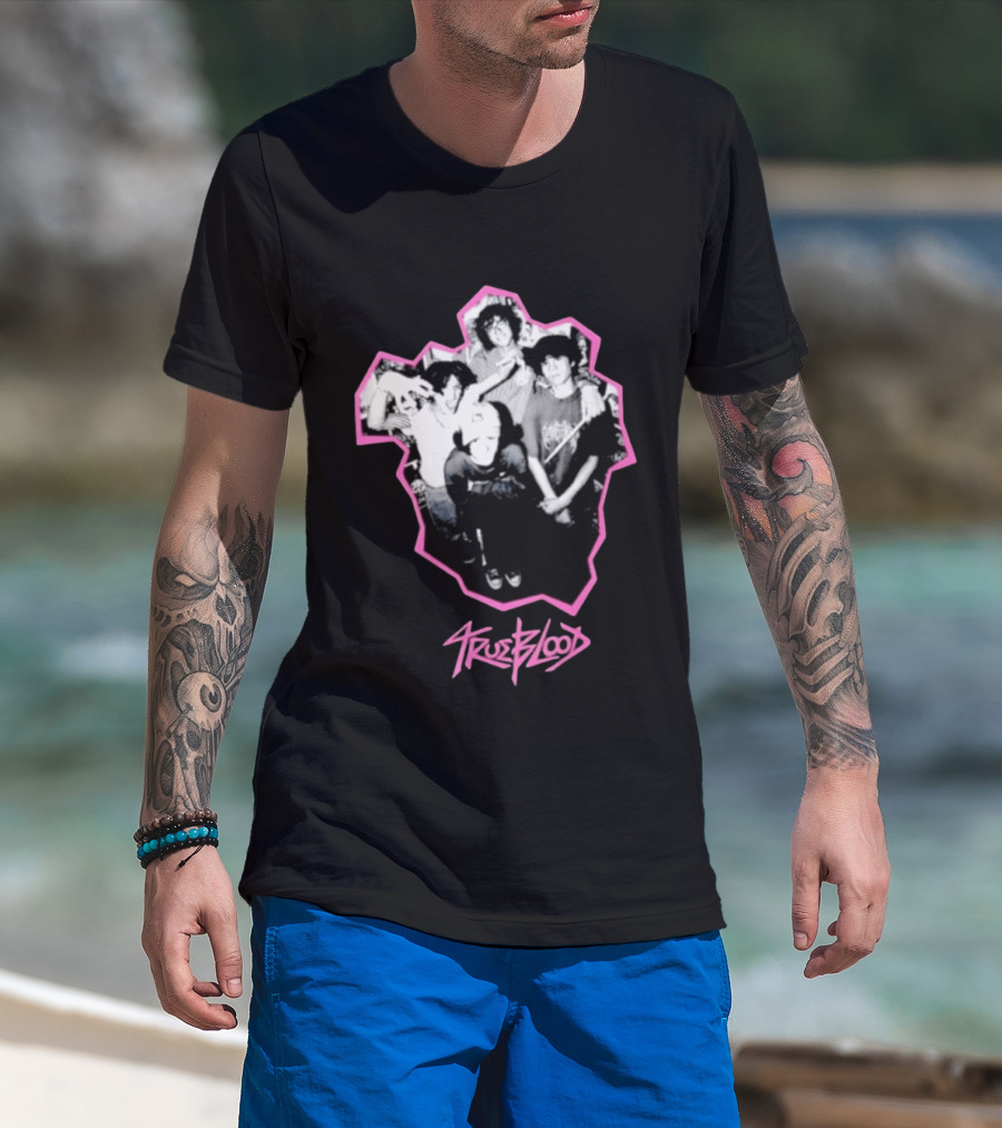 Trueblood Band Vintage Black And White Group Photo With Pink T-Shirt