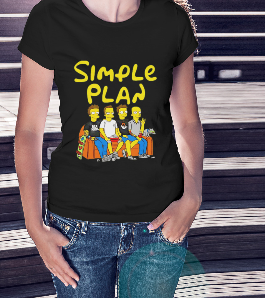 Simple Plan Band Members Cartoon Style On Couch T-Shirt