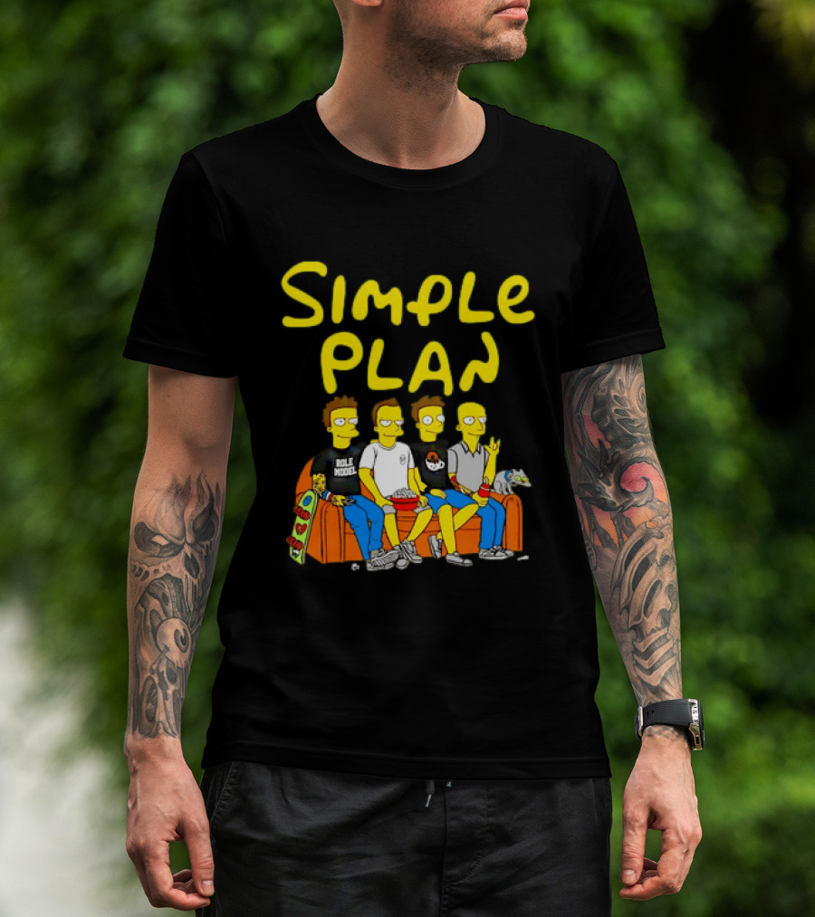 Simple Plan Band Members Cartoon Style On Couch T-Shirt