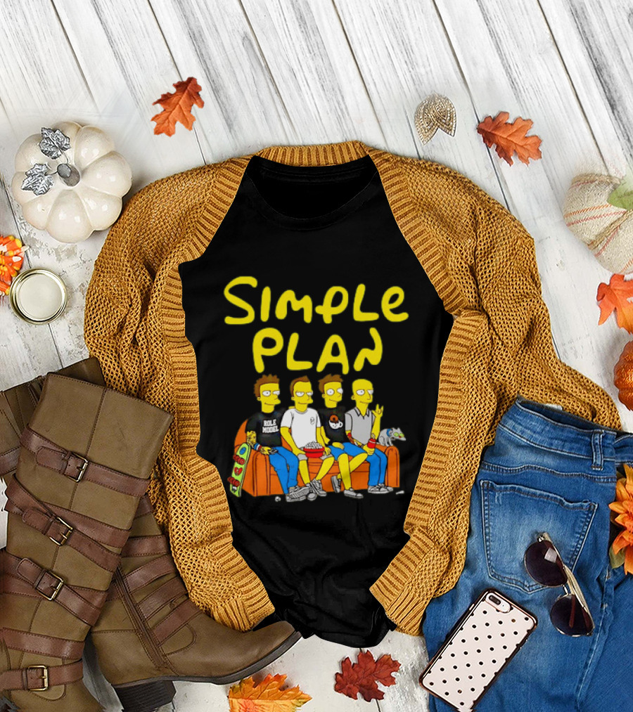 Simple Plan Band Members Cartoon Style On Couch T-Shirt