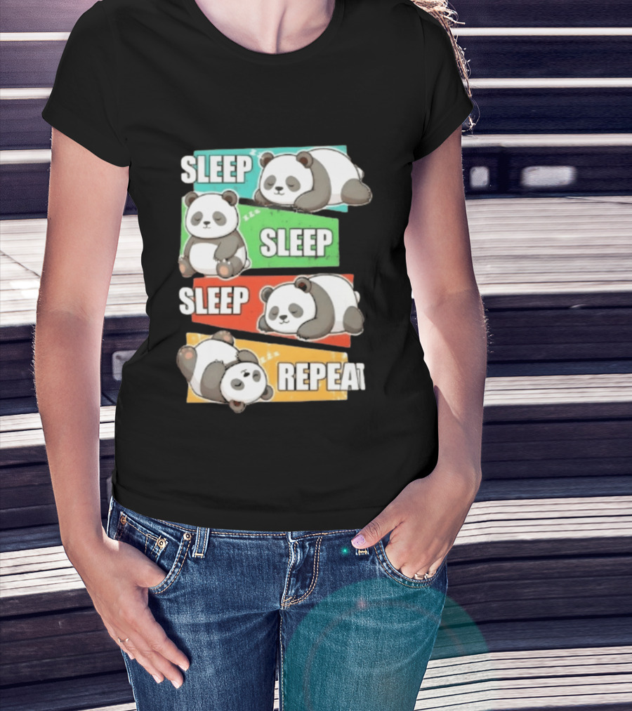 Sleep Sleep Sleep Repeat Panda Cartoon Blocks T-Shirt