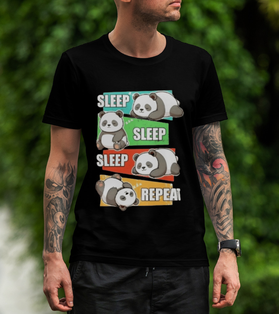 Sleep Sleep Sleep Repeat Panda Cartoon Blocks T-Shirt