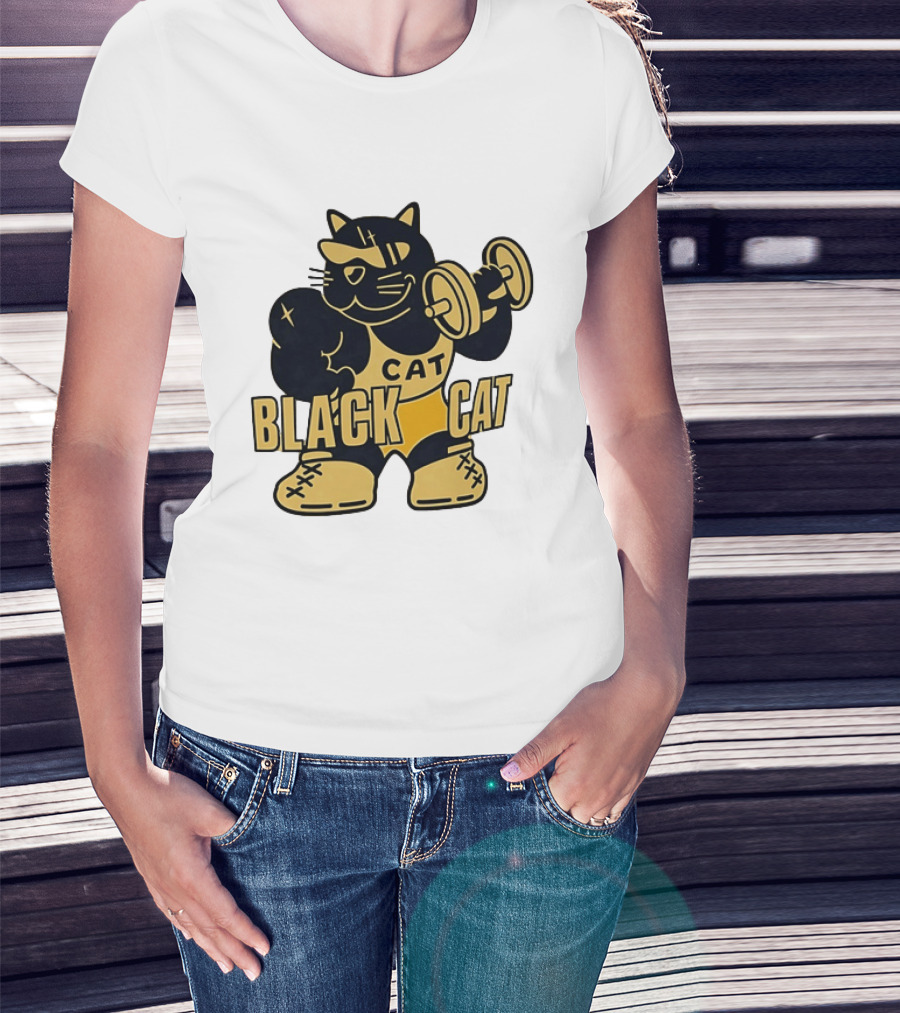 BLACK CAT Lifting Weights Cat Fitness Gym Powerlifting T-Shirt