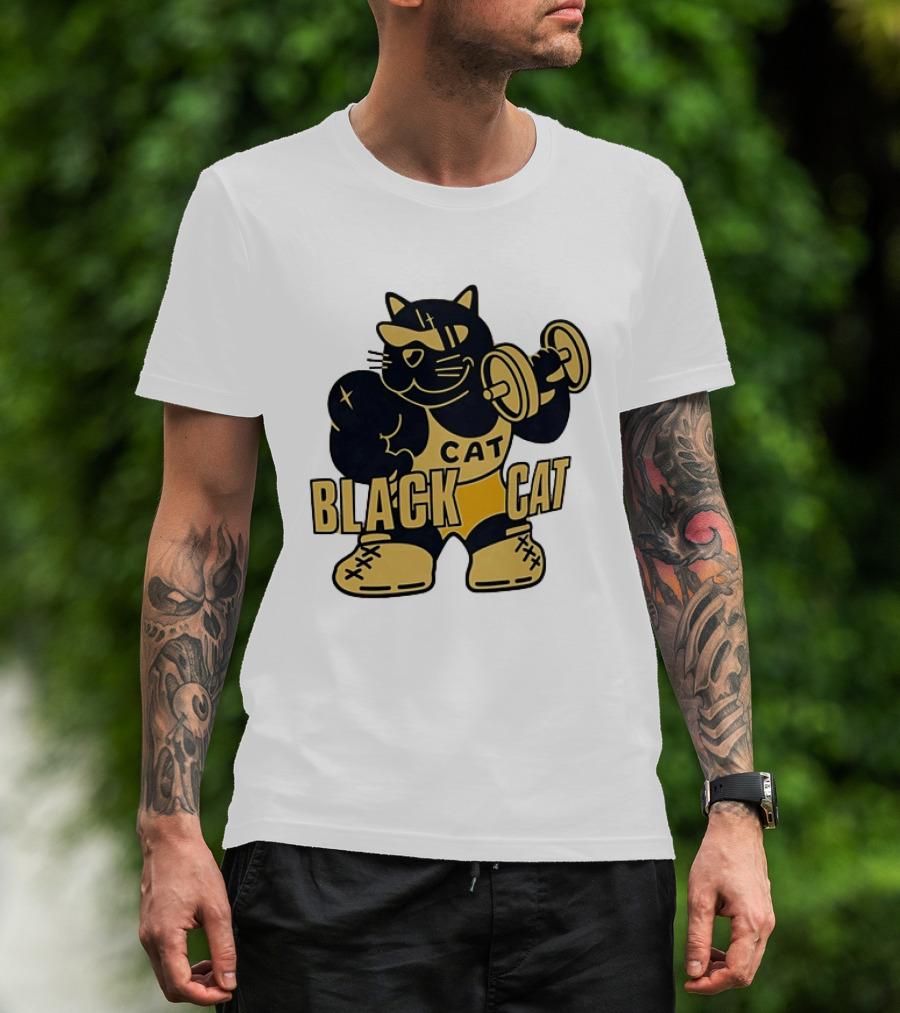 BLACK CAT Lifting Weights Cat Fitness Gym Powerlifting T-Shirt