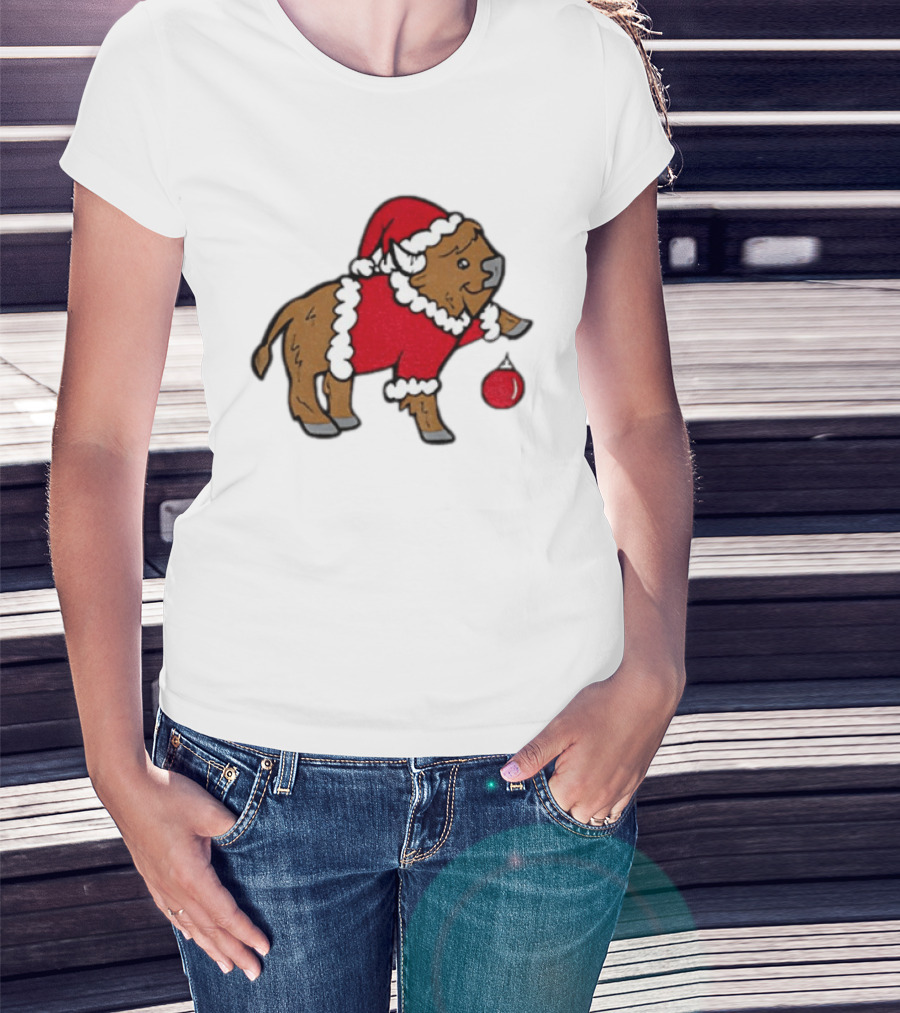 Buffalo In Santa Suit Holding Christmas Bauble Buffalo Bills 2025 Football Holiday T-Shirt