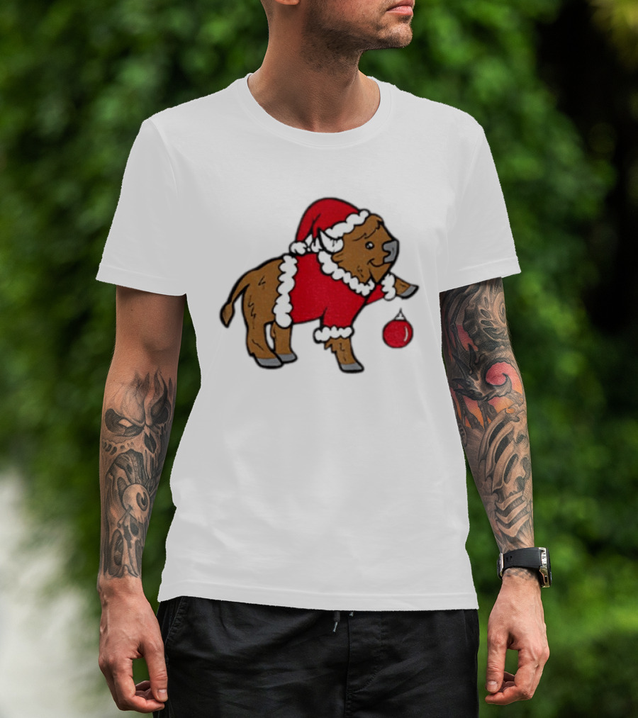 Buffalo In Santa Suit Holding Christmas Bauble Buffalo Bills 2025 Football Holiday T-Shirt