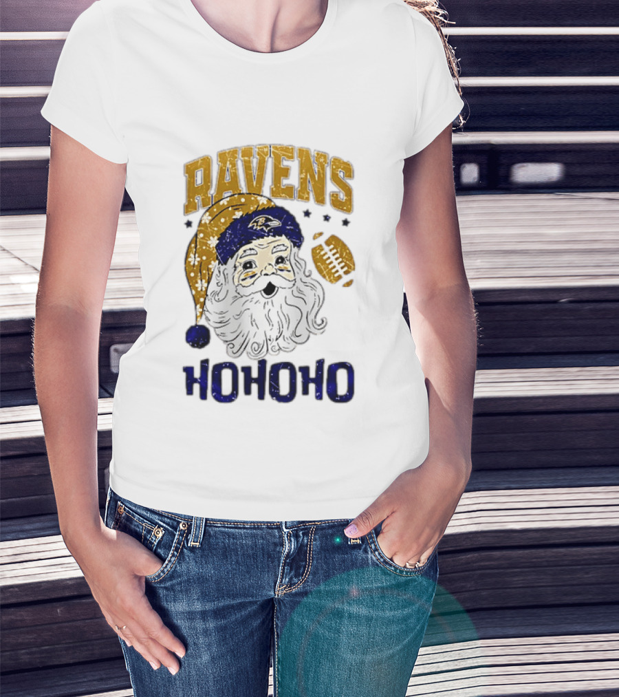 Baltimore Ravens Santa Claus Ho Ho Ho Merry Christmas T-Shirt