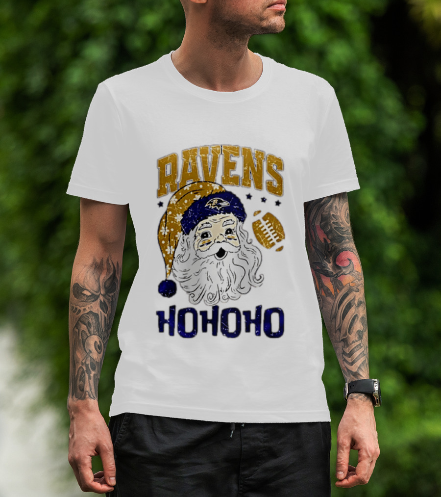 Baltimore Ravens Santa Claus Ho Ho Ho Merry Christmas T-Shirt
