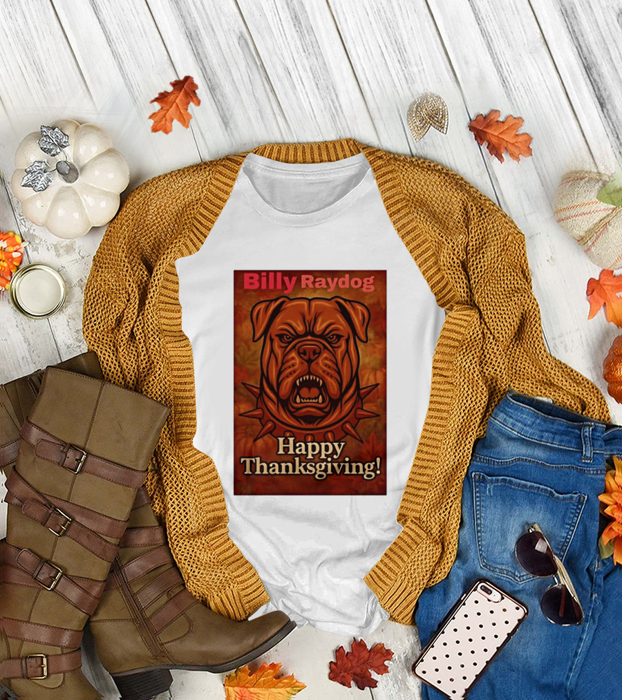 Billy Raydog Bulldog Spiked Collar Happy Thanksgiving T-Shirt
