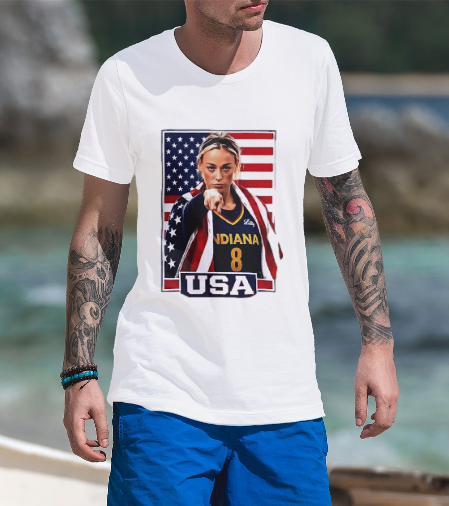Indiana Fever WNBA Player Pointing American Flag USA Basketball Sports T-Shirt