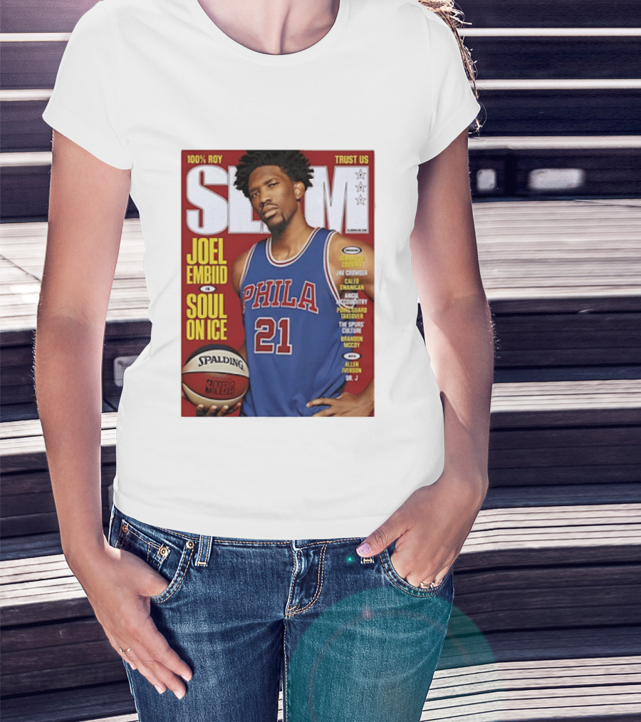 100% ROY SLAM Joel Embiid Soul On Ice PHILA 21 Philadelphia 76ers Cover T-Shirt
