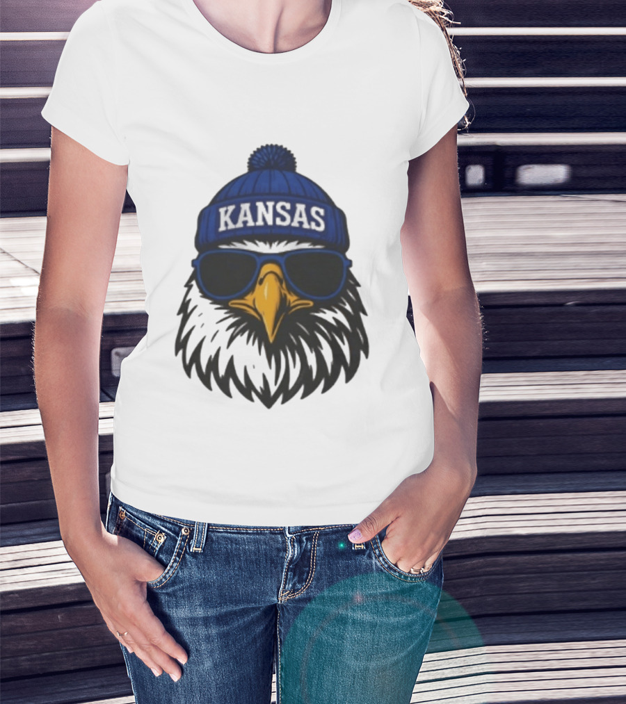 Kansas Jayhawks Jayhawk Hat Glasses Kansas Beanie T-Shirt